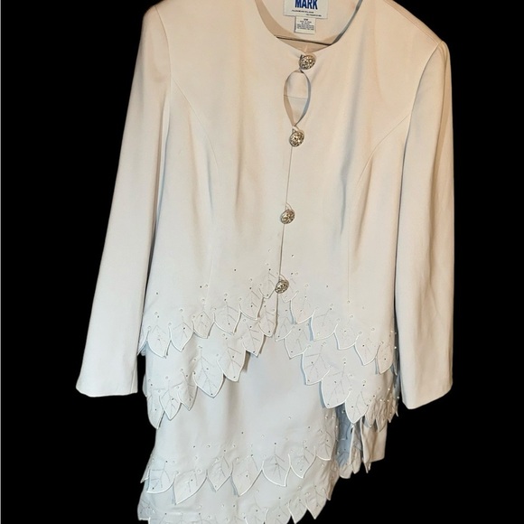 Mark Skirt Suit. Sky Blue scalloped trim jacket and skirt - Plus Size 18 - Picture 5 of 9